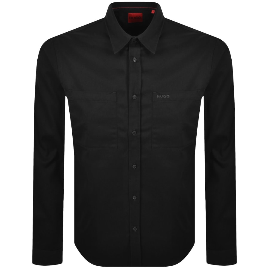 Image number 1 for HUGO Long Sleeved Egrin Shirt Black