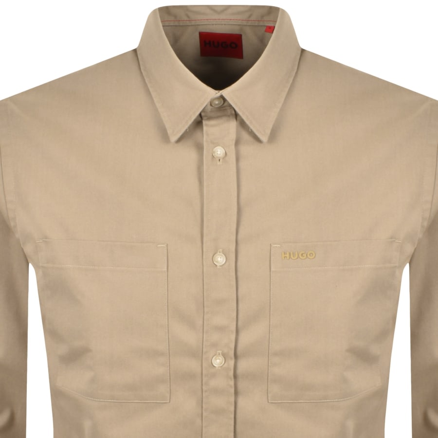 Image number 2 for HUGO Long Sleeved Egrin Shirt Medium Beige