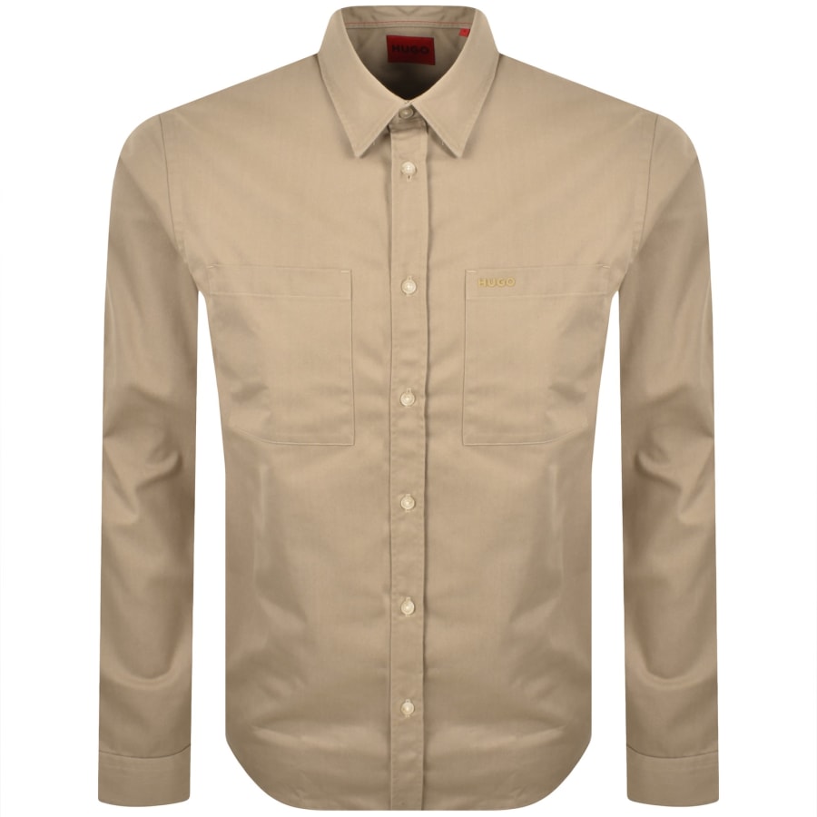 Image number 1 for HUGO Long Sleeved Egrin Shirt Medium Beige