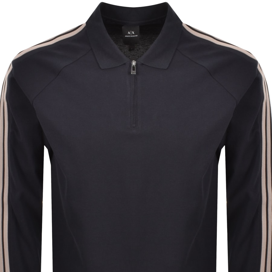 Image number 2 for Armani Exchange Stripe Polo T Shirt Navy