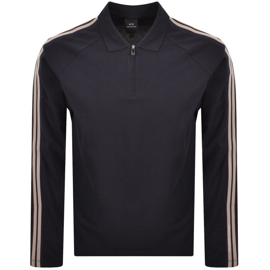 Image number 1 for Armani Exchange Stripe Polo T Shirt Navy