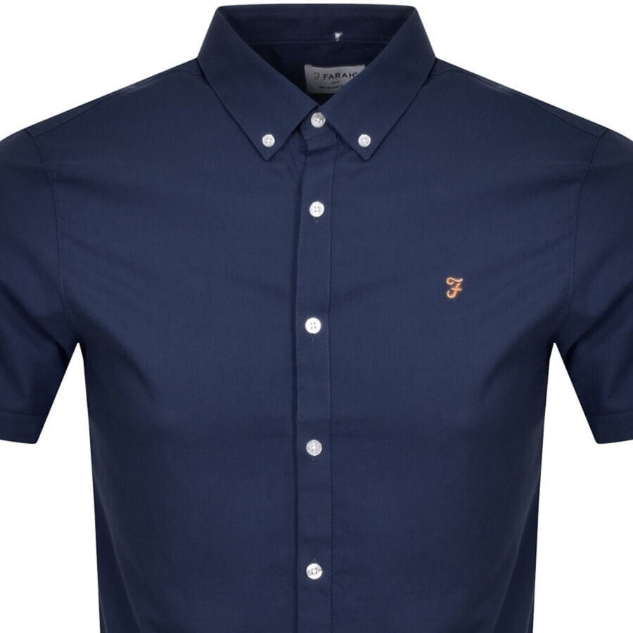 Image number 2 for Farah Brewer Slim Short Sleeve Shirt Navy