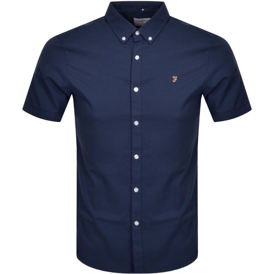 Image number 1 for Farah Brewer Slim Short Sleeve Shirt Navy