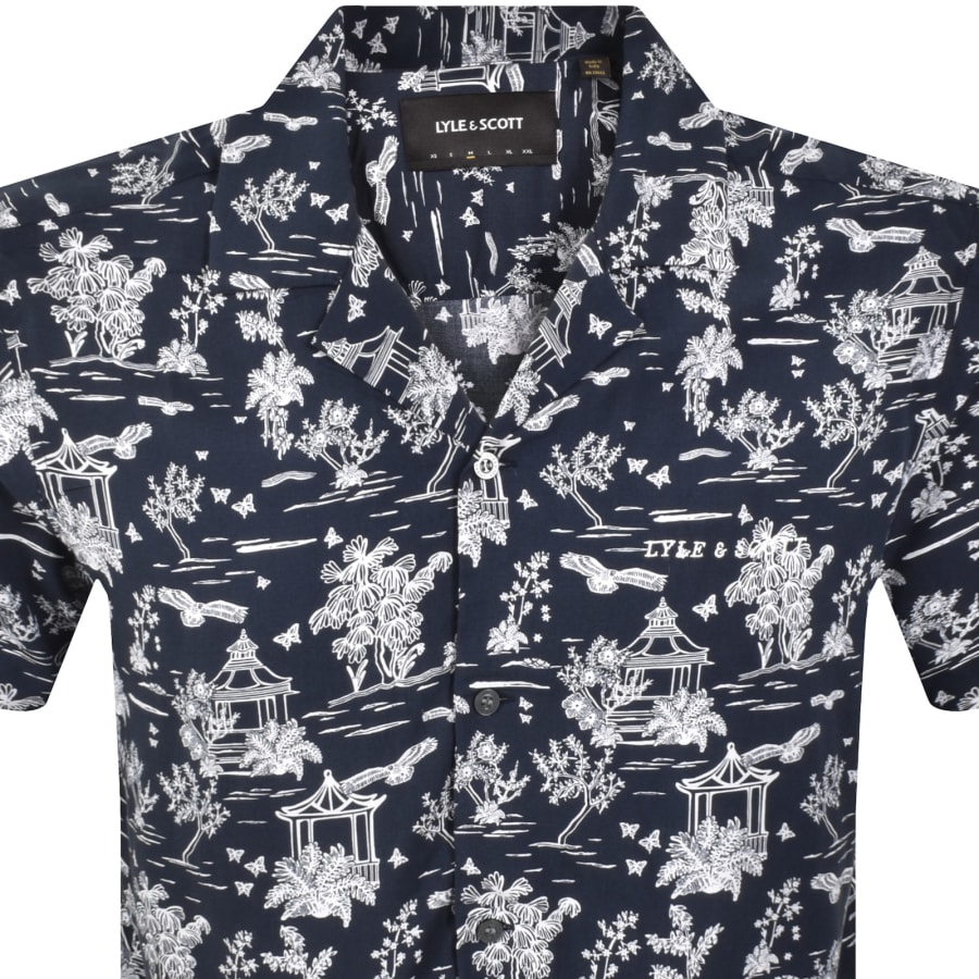 Image number 2 for Lyle And Scott Botanical Print Resort Shirt Navy