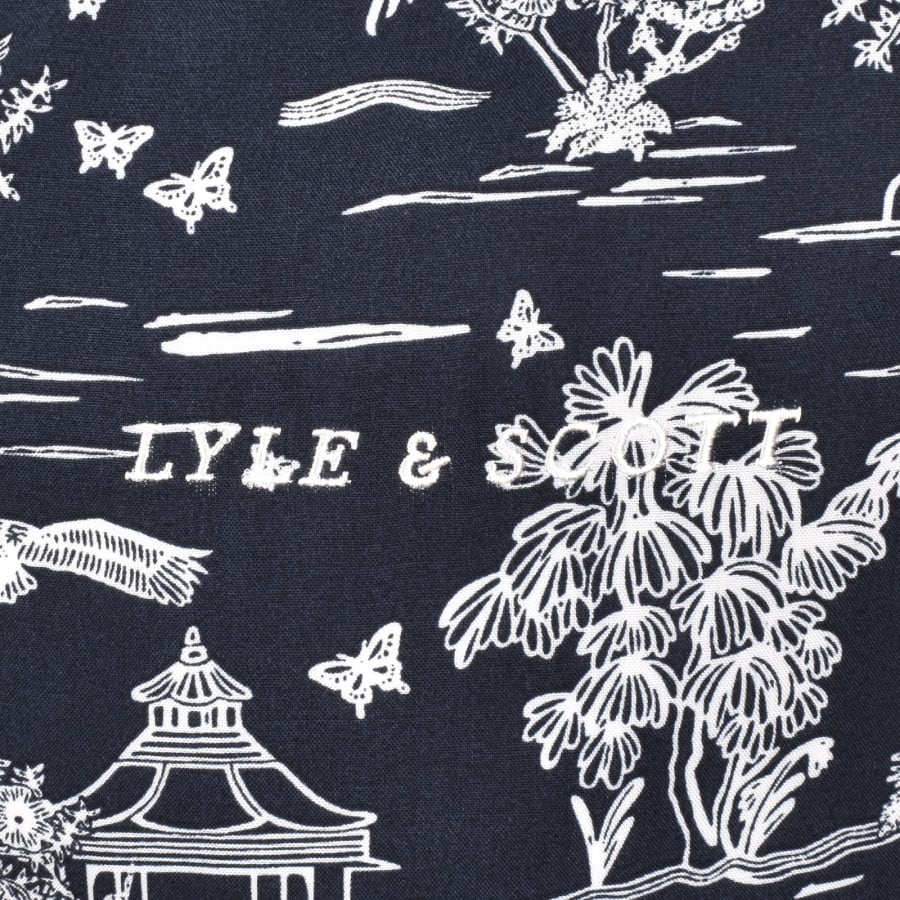 Image number 3 for Lyle And Scott Botanical Print Resort Shirt Navy
