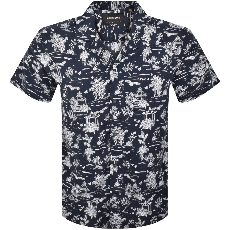 Image number 1 for Lyle And Scott Botanical Print Resort Shirt Navy
