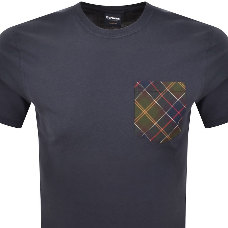 Image number 2 for Barbour Arnside Tartan Pocket T Shirt Navy