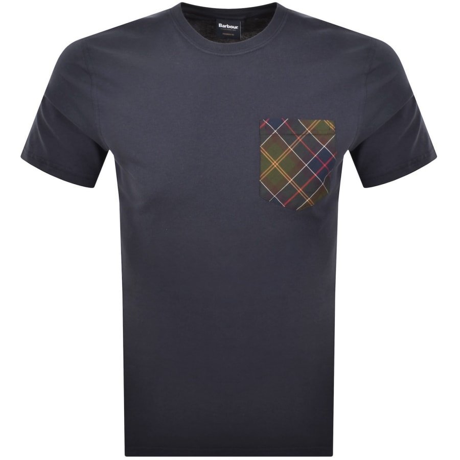 Image number 1 for Barbour Arnside Tartan Pocket T Shirt Navy