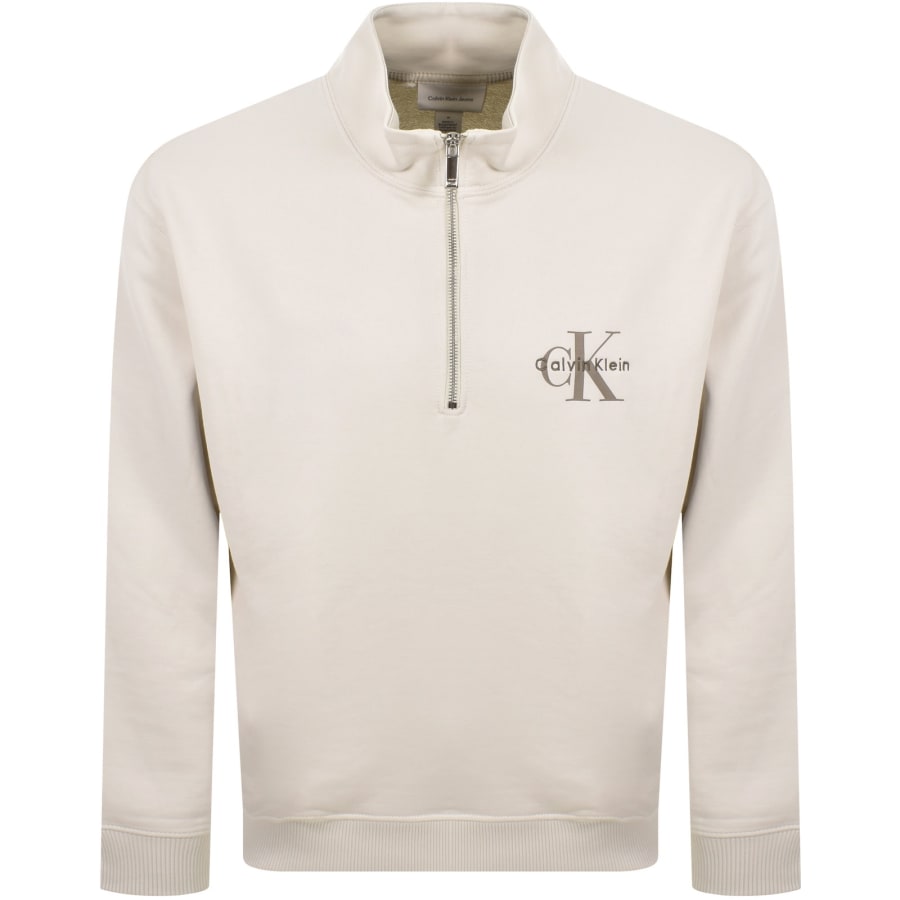 Image number 1 for Calvin Klein Jeans Half Zip Sweatshirt Chalk