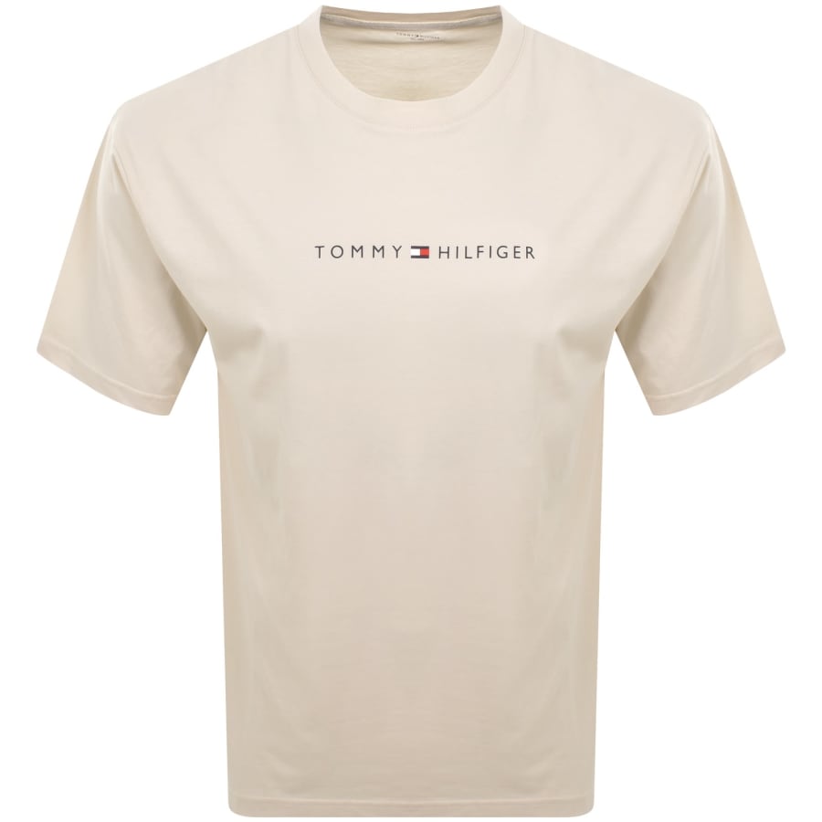 Image number 1 for Tommy Hilfiger Logo T Shirt Newsprint Cream