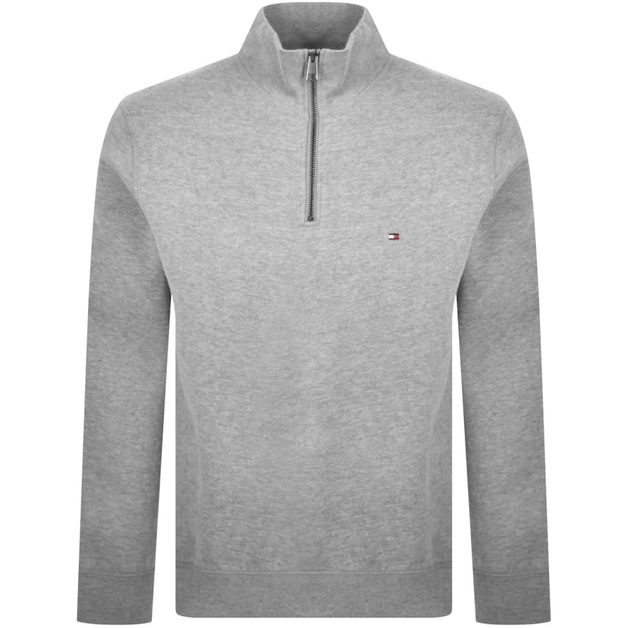 Image number 1 for Tommy Hilfiger Quarter Zip Fleece Sweatshirt Grey