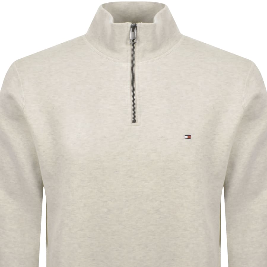 Image number 2 for Tommy Hilfiger Quarter Zip Fleece Sweatshirt Beige
