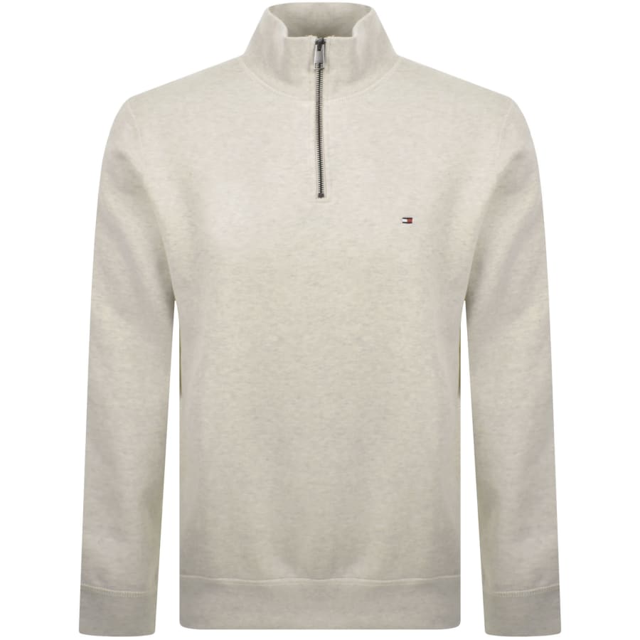Image number 1 for Tommy Hilfiger Quarter Zip Fleece Sweatshirt Beige