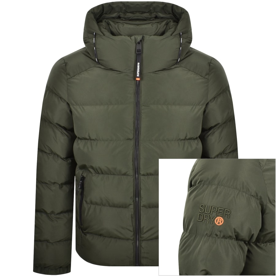 Image number 1 for Superdry Hooded Sports Puffer Jacket Green