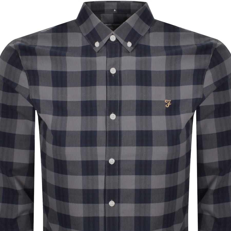 Image number 2 for Farah Brewer Check Shirt Yale Grey