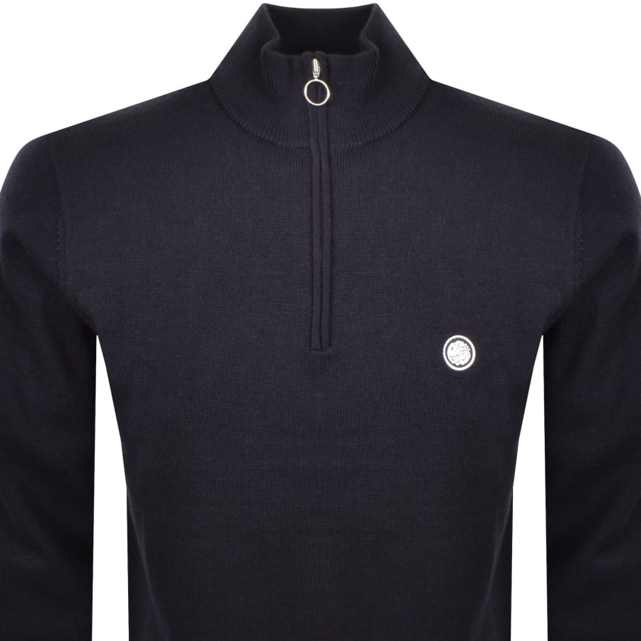 Image number 2 for Pretty Green Quarter Zip Jumper Navy