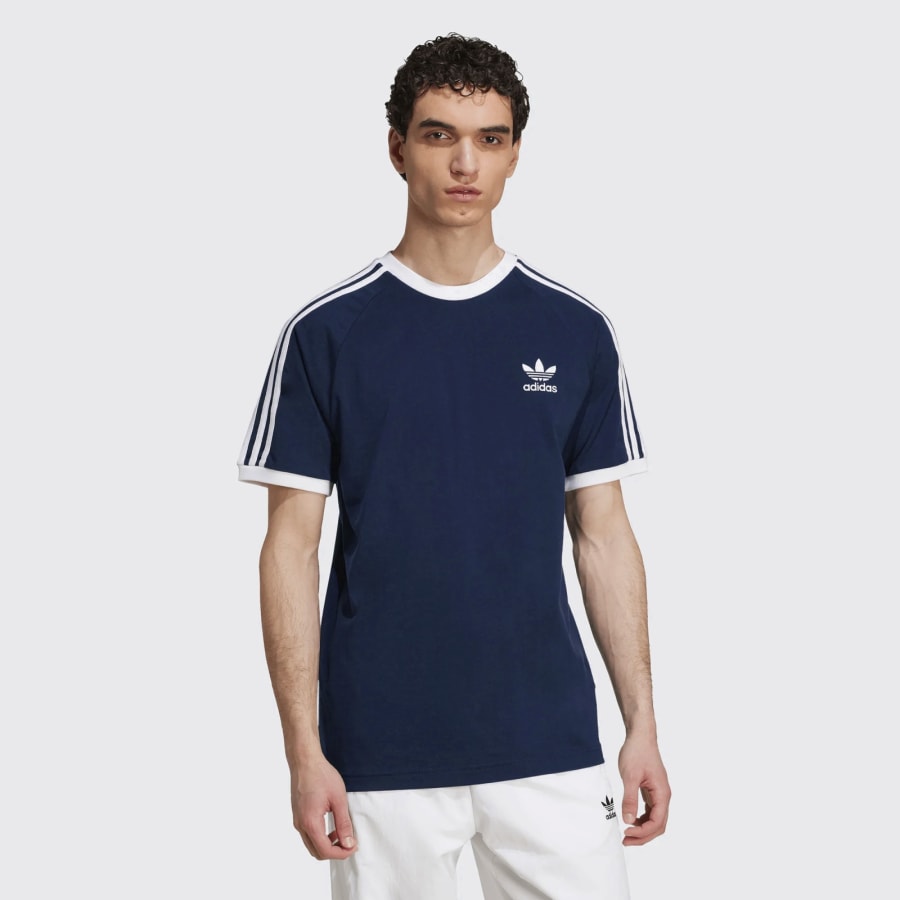 Image number 4 for adidas 3 Stripe T Shirt Navy