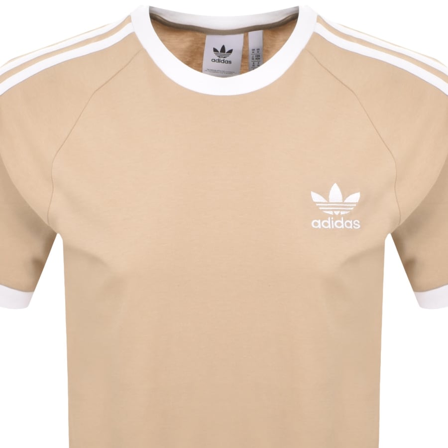 Image number 2 for adidas 3 Stripe T Shirt Beige