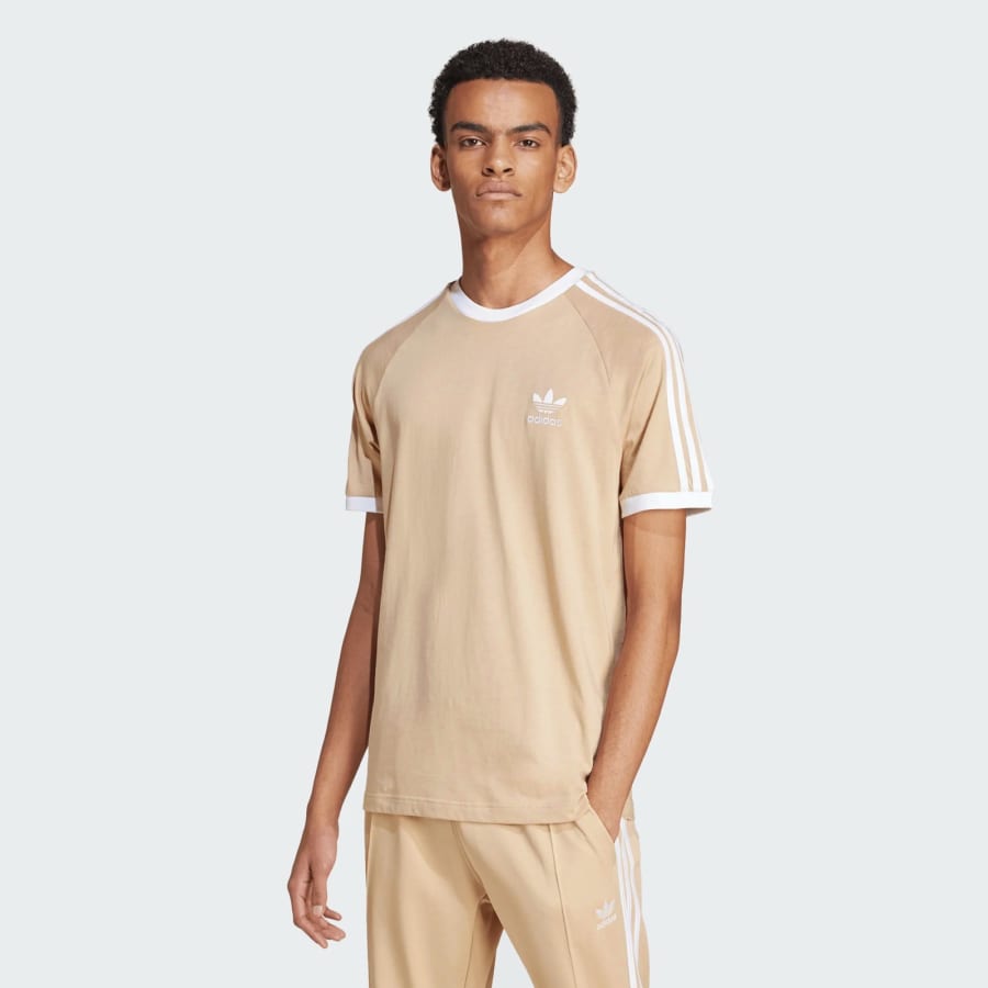 Image number 5 for adidas 3 Stripe T Shirt Beige