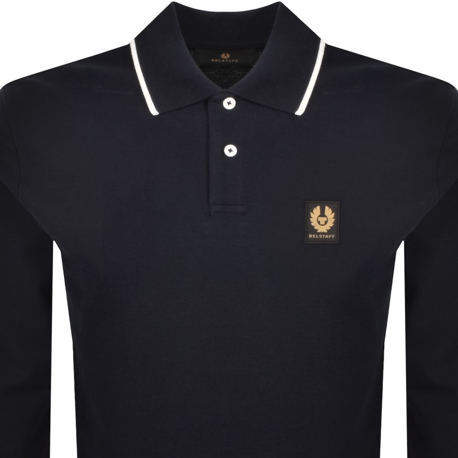 Image number 2 for Belstaff Long Sleeve Polo T Shirt Navy