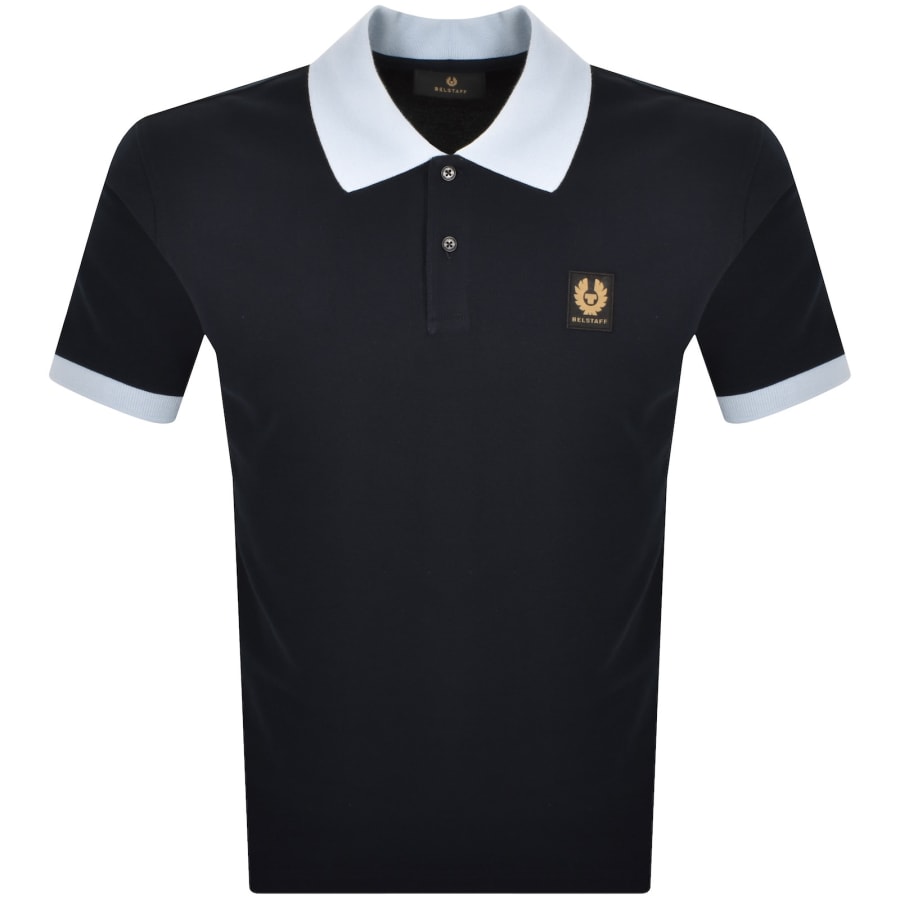 Image number 1 for Belstaff Contrast Collar Polo T Shirt Navy