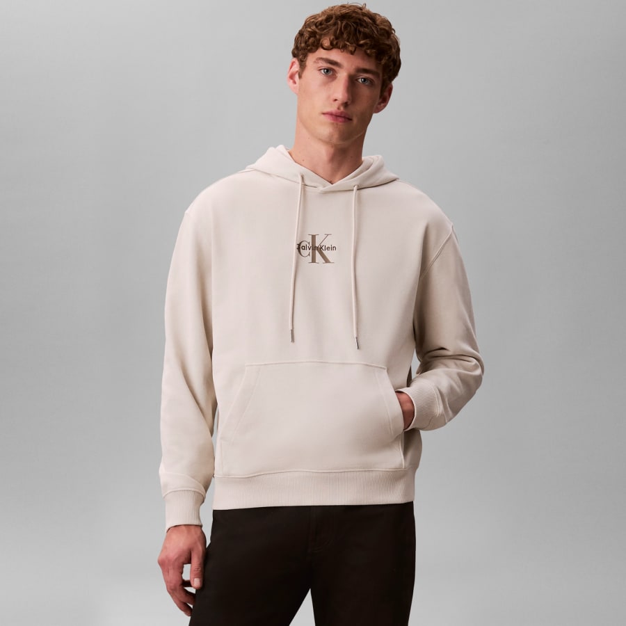 Image number 4 for Calvin Klein Jeans Logo Hoodie Chalk Grey