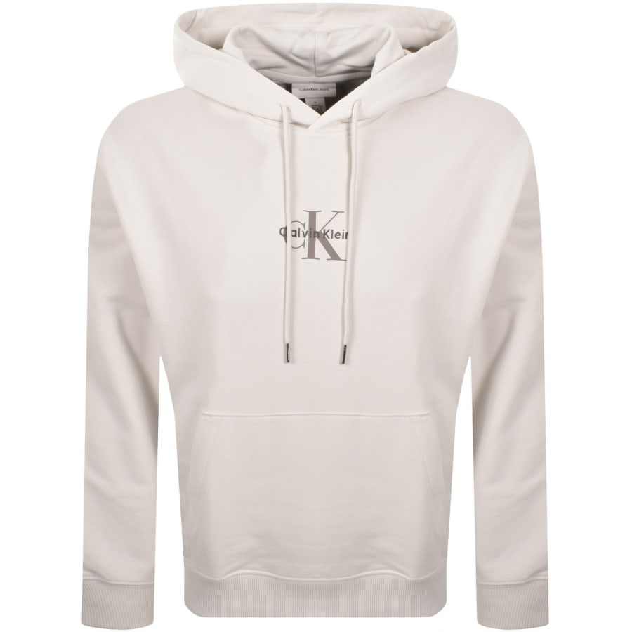 Image number 1 for Calvin Klein Jeans Logo Hoodie Chalk Grey