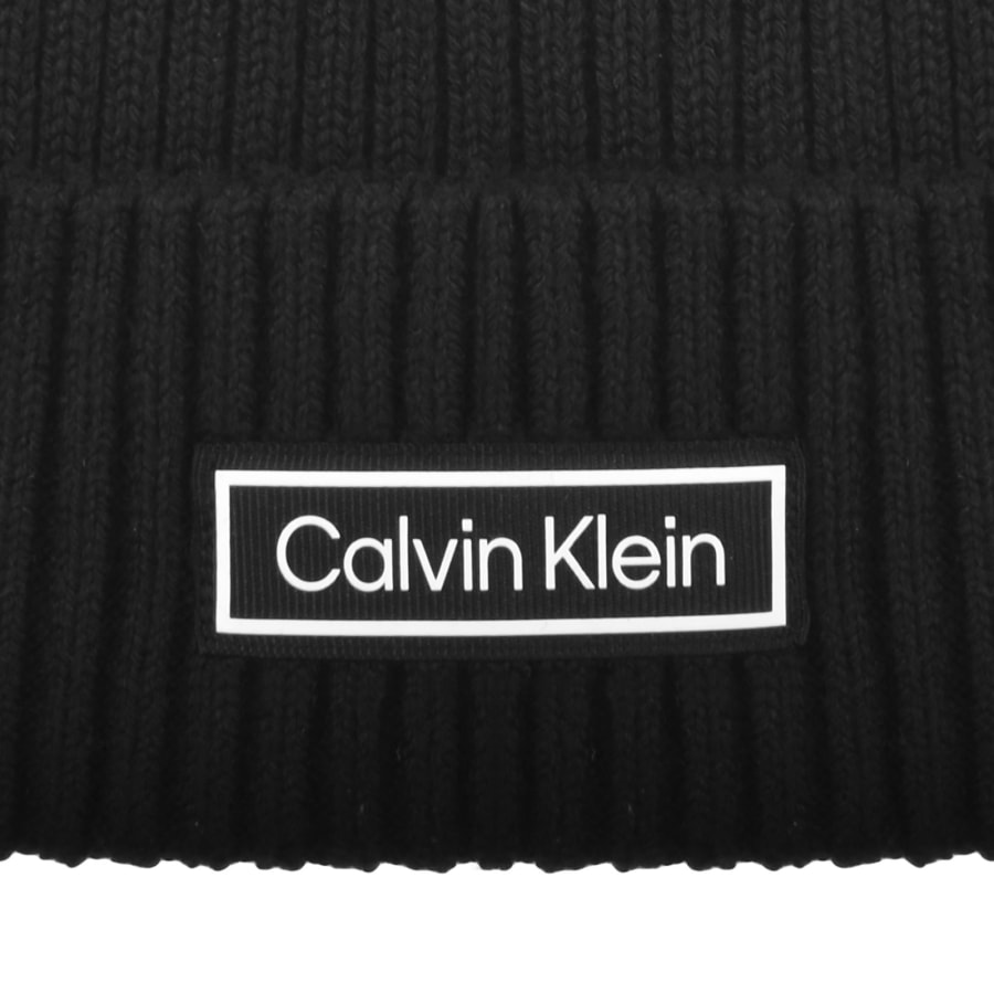 Image number 3 for Calvin Klein Patch Chunky Rib Beanie Black