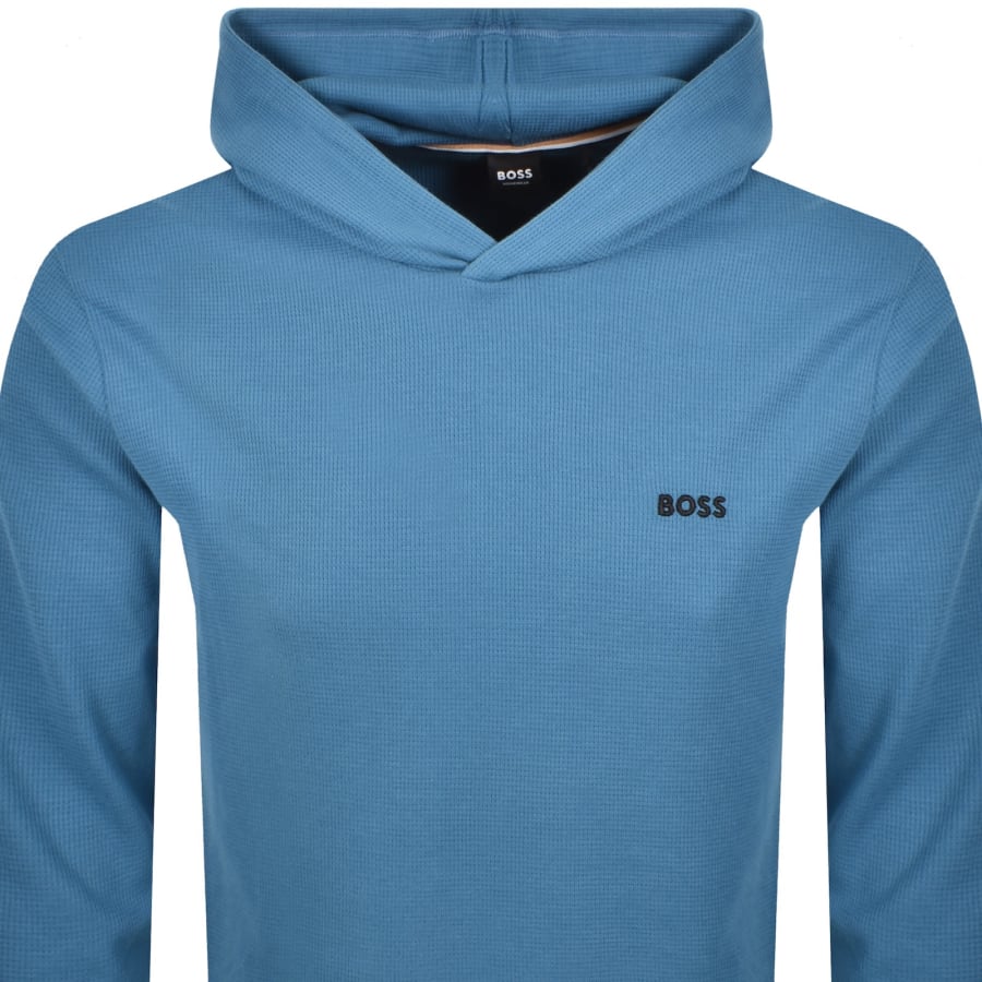Image number 2 for BOSS Waffle Long Sleeve Hooded T Shirt Blue