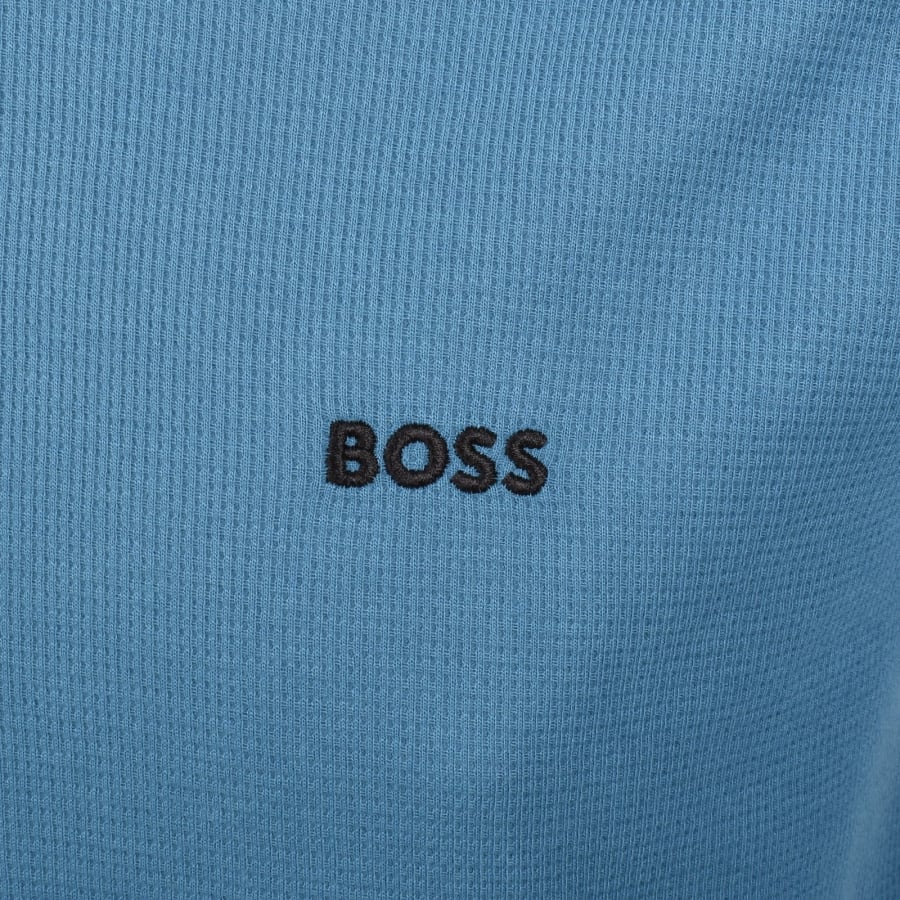 Image number 3 for BOSS Waffle Long Sleeve Hooded T Shirt Blue