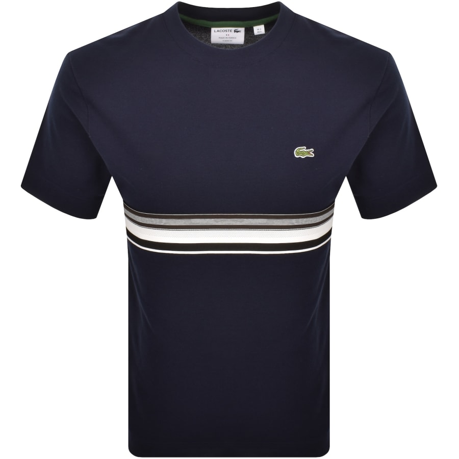 Image number 1 for Lacoste Block Stripe T Shirt Navy