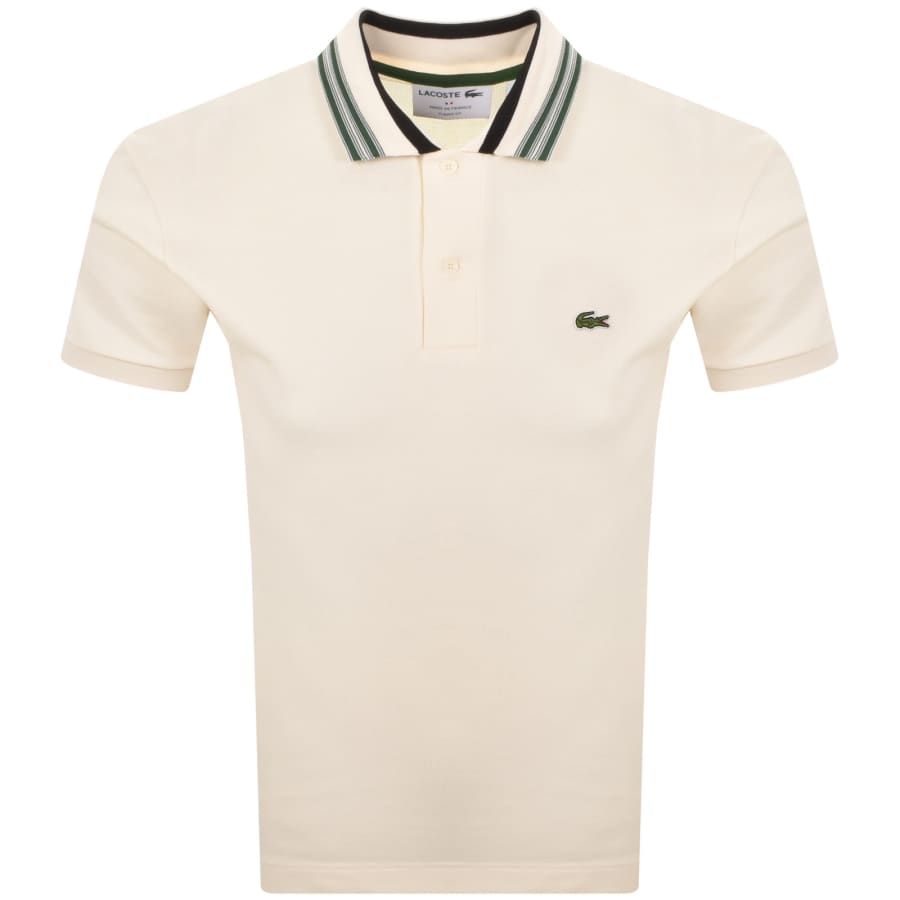 Image number 1 for Lacoste Contrast Collar Polo T Shirt Cream