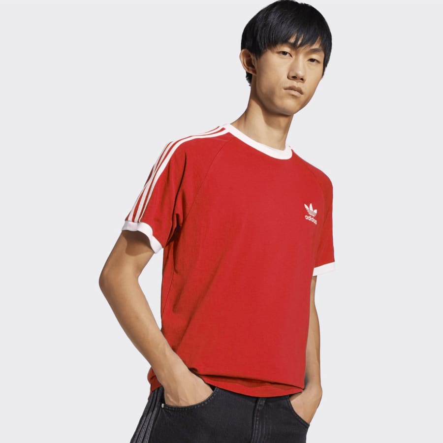 Image number 4 for adidas 3 Stripe T Shirt Red