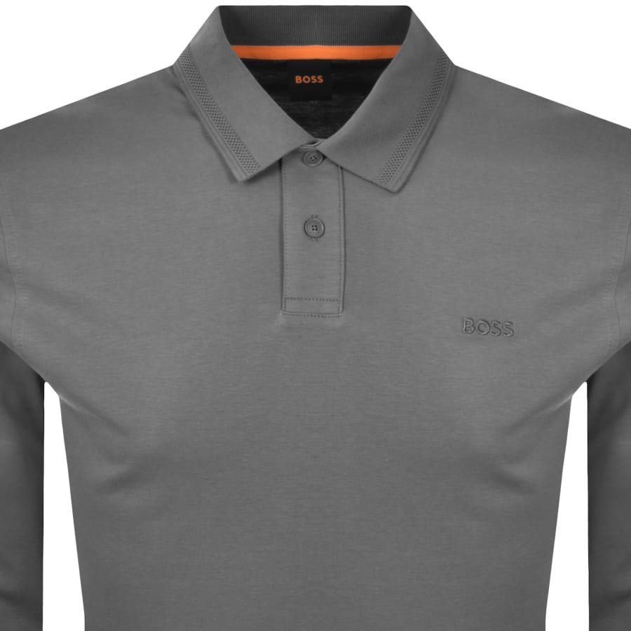 Image number 2 for BOSS Interlock Long Sleeved Polo T Shirt Grey