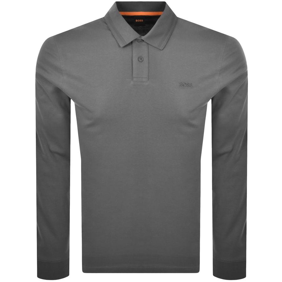 Image number 1 for BOSS Interlock Long Sleeved Polo T Shirt Grey