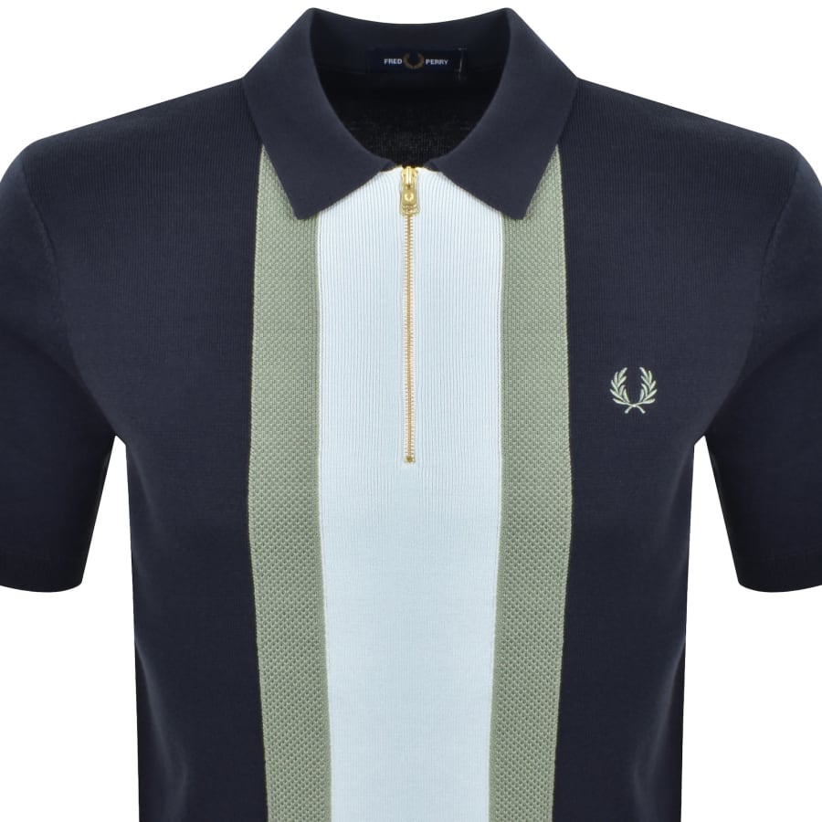 Image number 2 for Fred Perry Striped Knit Polo Navy