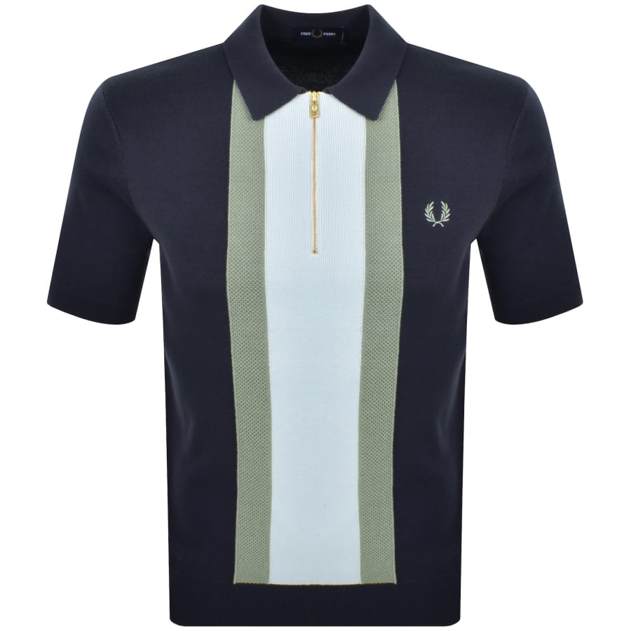 Image number 1 for Fred Perry Striped Knit Polo Navy