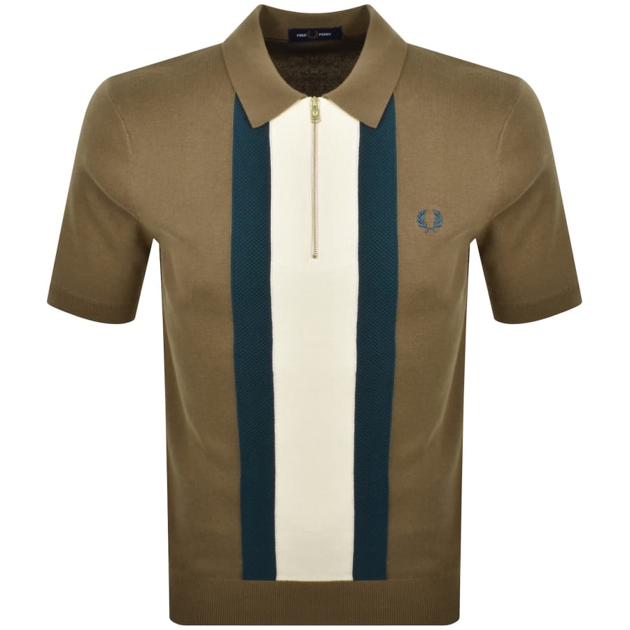 Image number 1 for Fred Perry Striped Knit Polo Brown