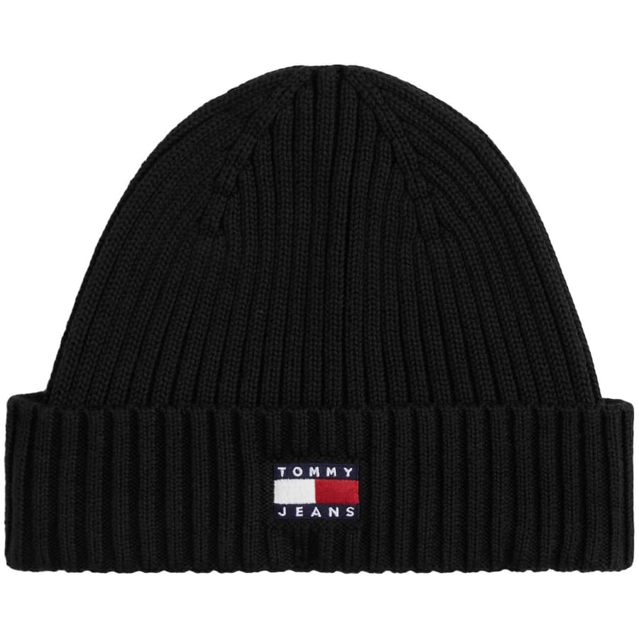 Image number 1 for Tommy Jeans Flag Beanie Hat Black
