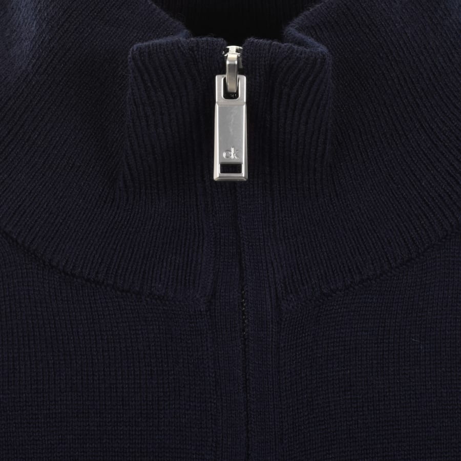 Image number 4 for Calvin Klein Merino Wool Zip Neck Jumper Navy