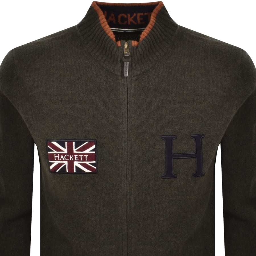 Image number 2 for Hackett London Rally Knit Cardigan Green