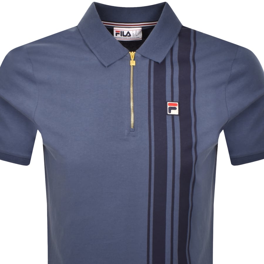 Image number 2 for Fila Vintage Dario Zip Polo T Shirt Blue