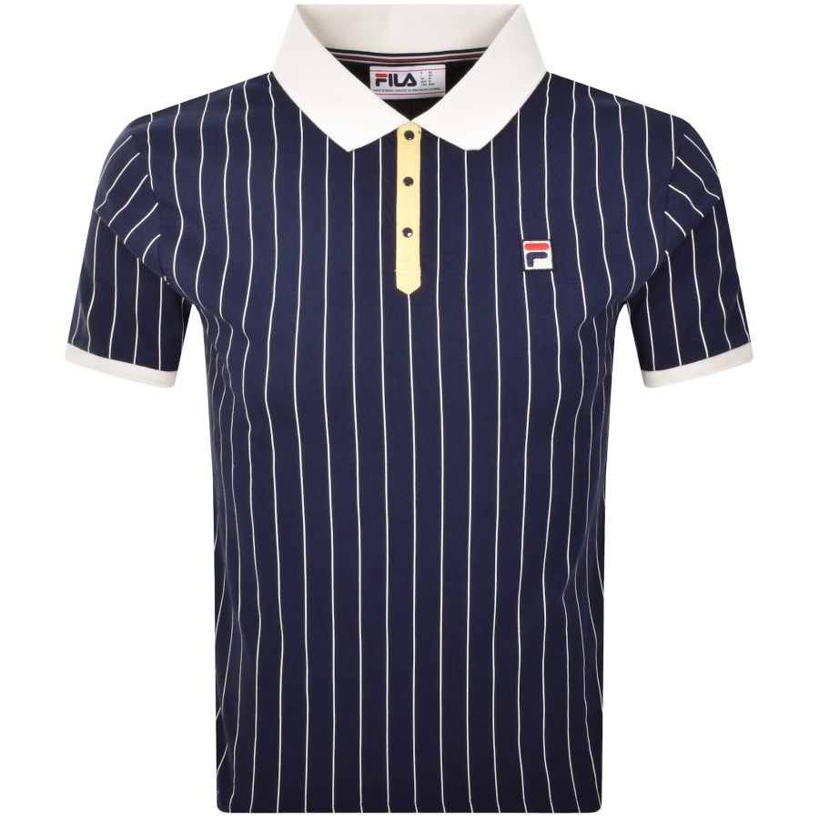 Image number 1 for Fila Vintage Classic Stripe Polo T Shirt Navy