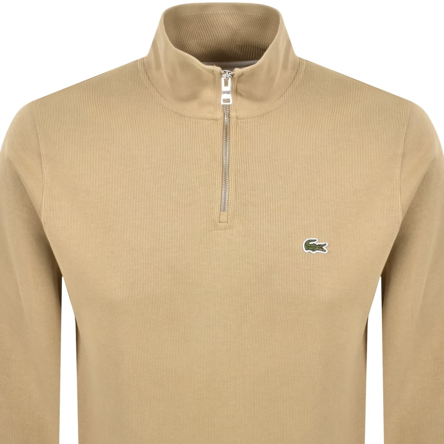 Image number 2 for Lacoste Quarter Zip Knit Sweatshirt Beige