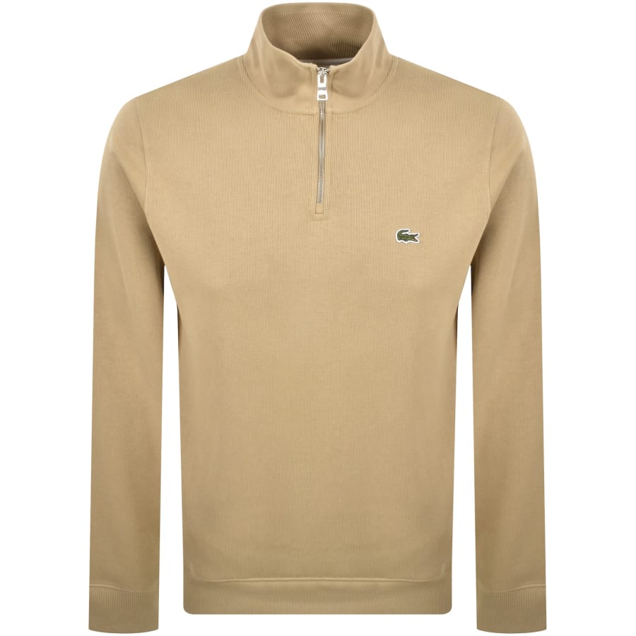 Image number 1 for Lacoste Quarter Zip Knit Sweatshirt Beige