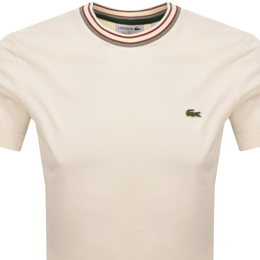 Image number 2 for Lacoste Tipped Crew Neck Logo T Shirt Cream