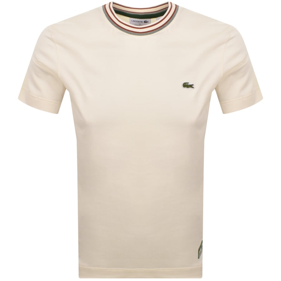 Image number 1 for Lacoste Tipped Crew Neck Logo T Shirt Cream