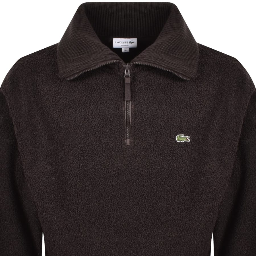 Image number 2 for Lacoste Quarter Zip Knit Fleece Brown