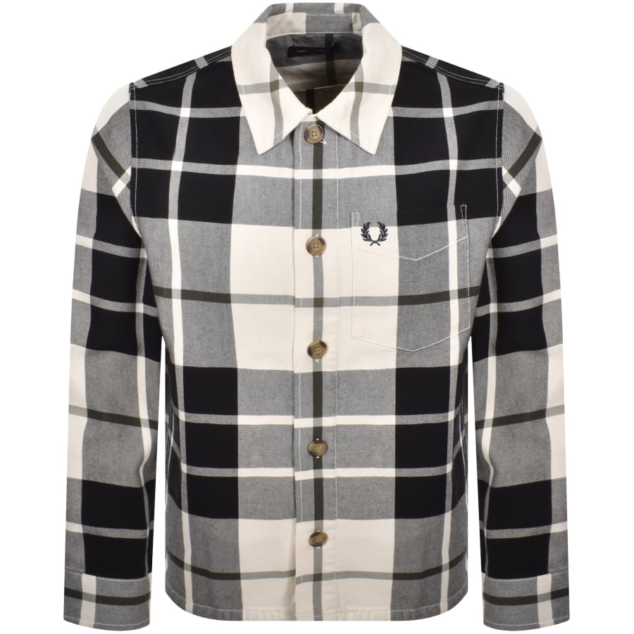 Image number 1 for Fred Perry Tartan Twill Overshirt Ecru