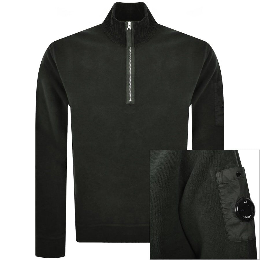 Image number 1 for CP Company Quarter Zip Sweatshirt Green